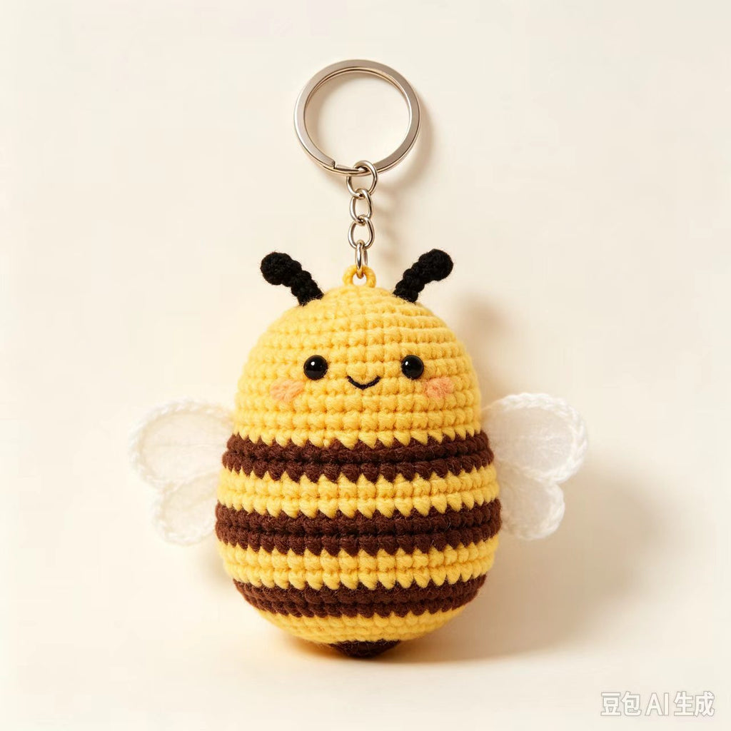 Handmade Crochet Bee Bag Charm, Cute Honeybee Keychain Pendant
