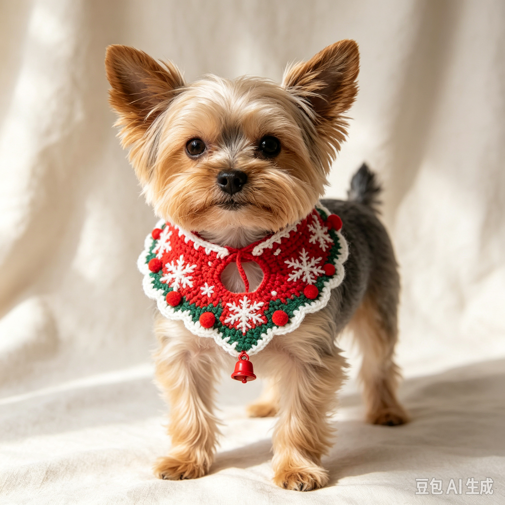 Christmas Crochet Pet Scarf, Cat Dog Bandana, Holiday Pet Accessory