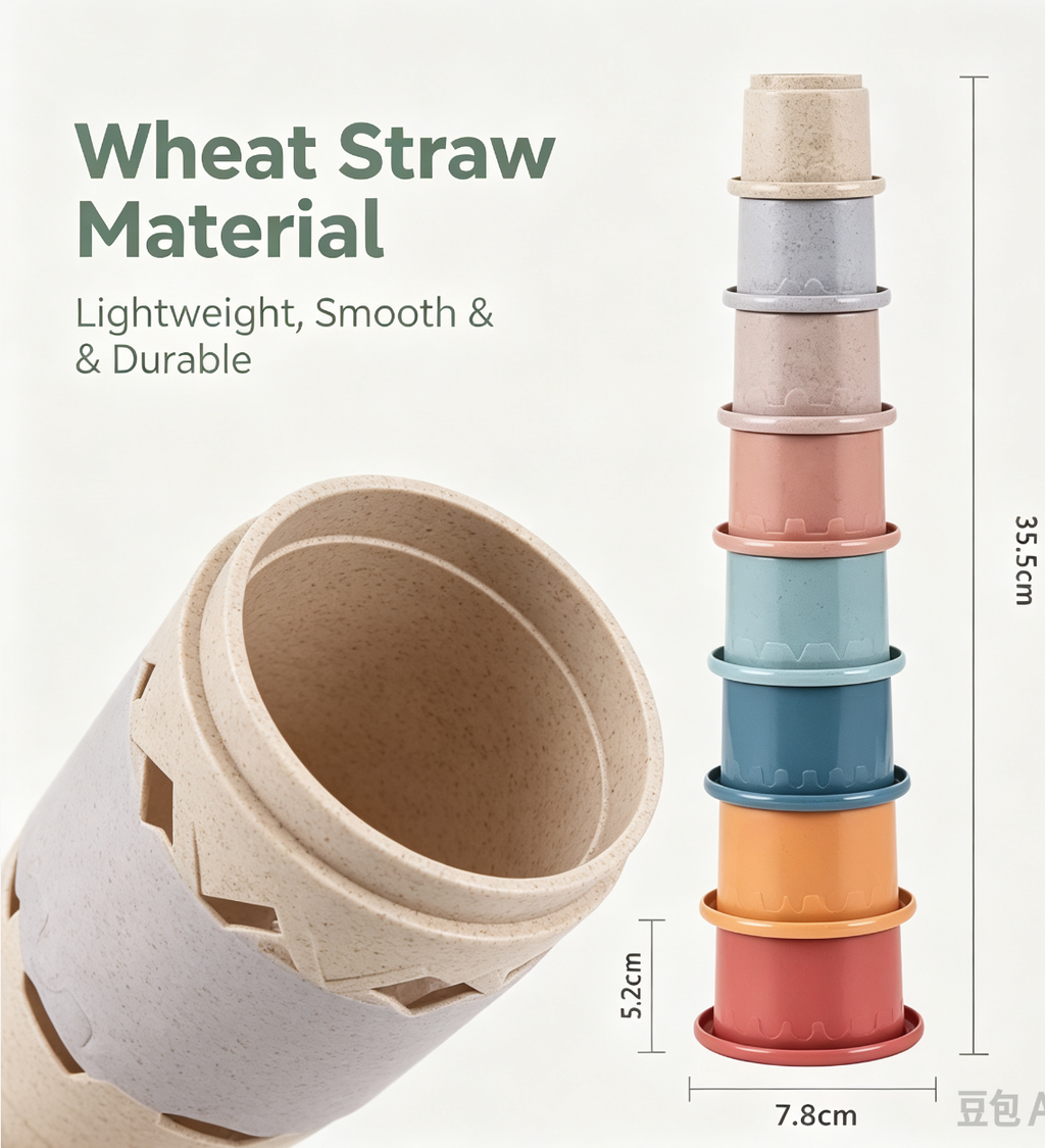 8PCS Wheat Straw Material Educational Stacking Tower Children Early Intelligence Bathroom Toy Stacking Cups