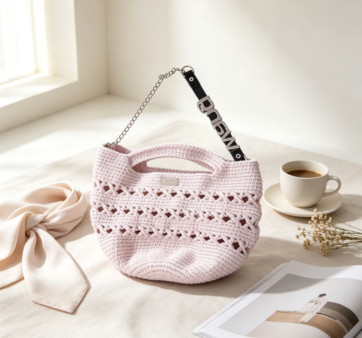 Factory Customization Open Checkered Underarm Handbag Kit DIY Handmade Crochet Bag  Trend Polyester Cotton Lining