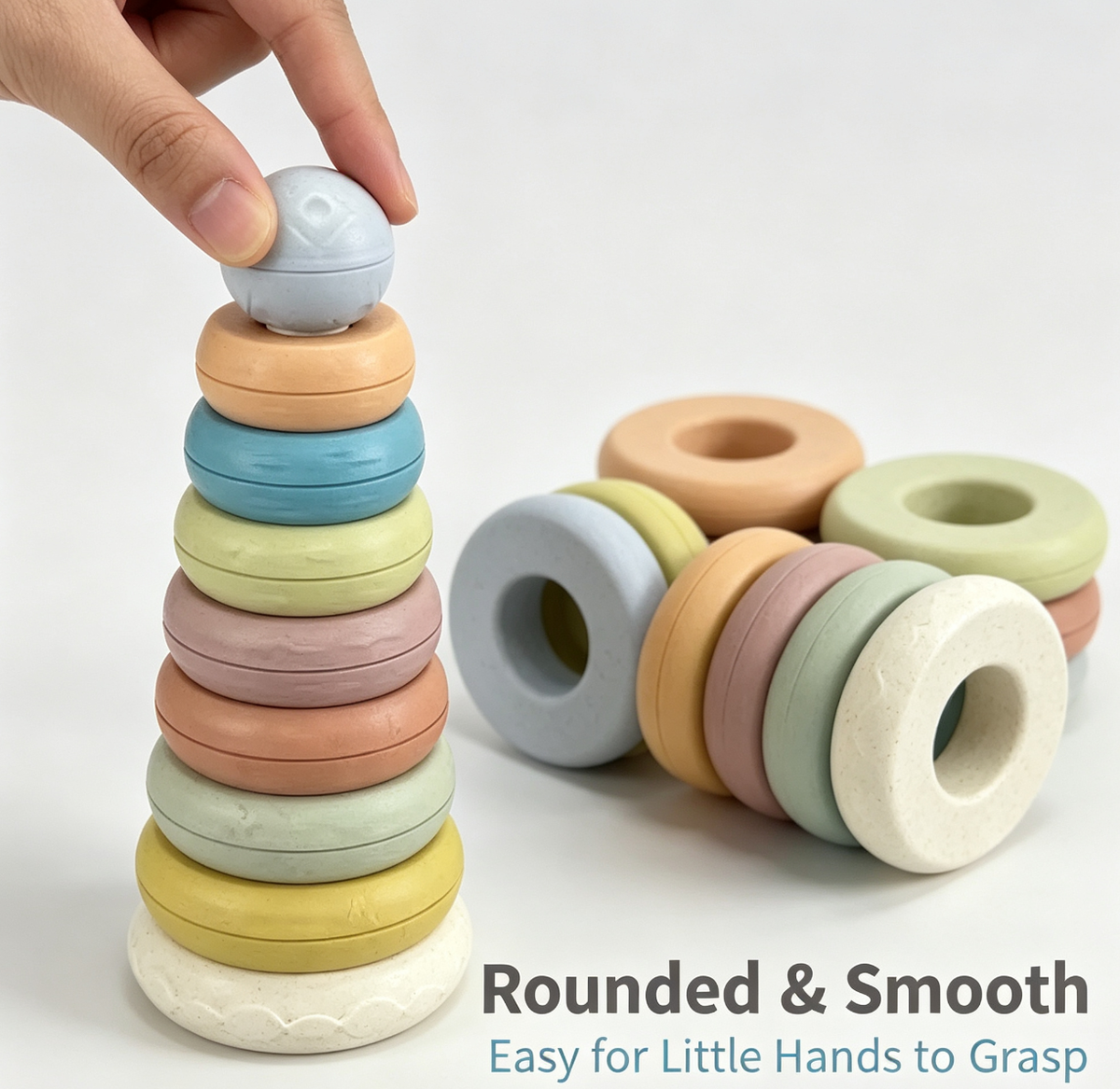 Hot Selling Baby Education Learning Toys Bath Colored Wheat Straw Stack Nesting Circles Combined Stacking Ring Tower for Kids