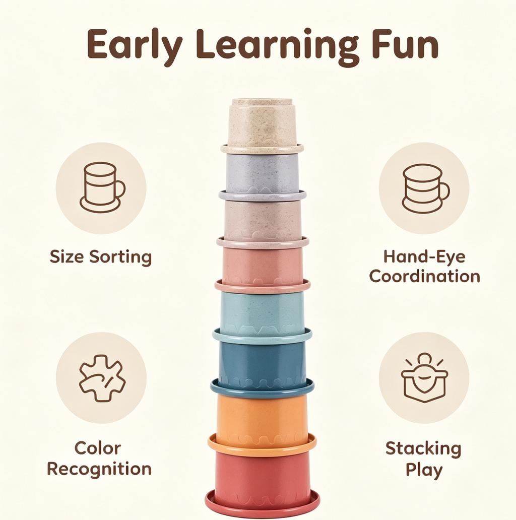 8PCS Wheat Straw Material Educational Stacking Tower Children Early Intelligence Bathroom Toy Stacking Cups