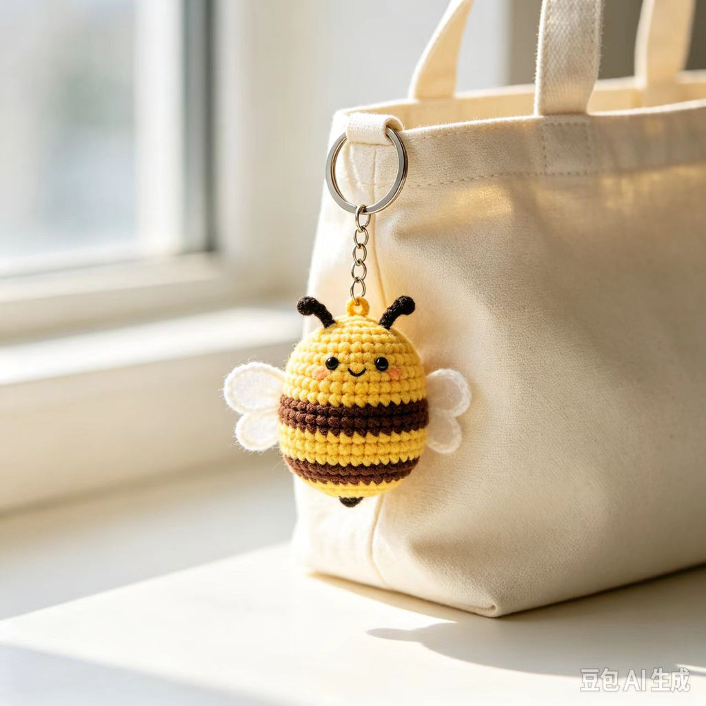Handmade Crochet Bee Bag Charm, Cute Honeybee Keychain Pendant