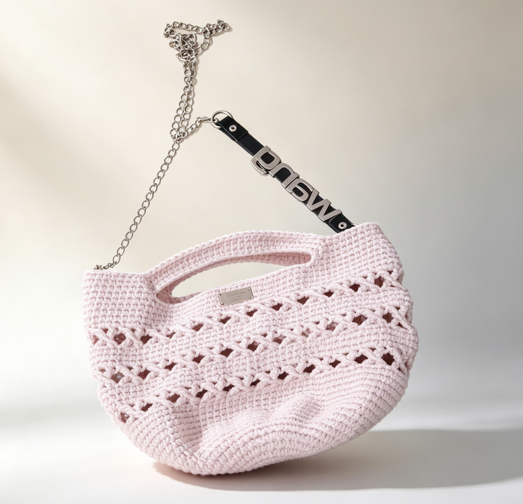 Factory Customization Open Checkered Underarm Handbag Kit DIY Handmade Crochet Bag  Trend Polyester Cotton Lining
