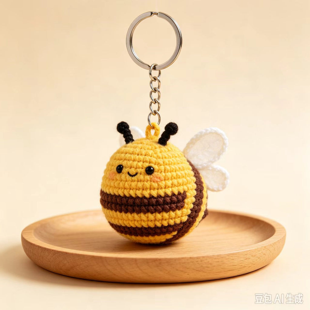 Handmade Crochet Bee Bag Charm, Cute Honeybee Keychain Pendant