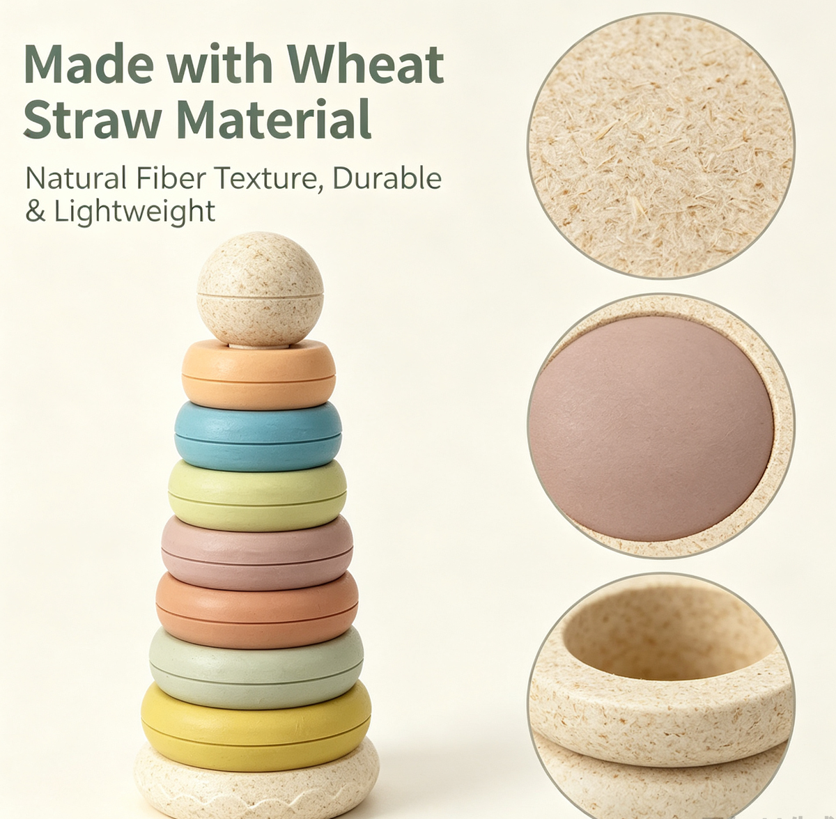Hot Selling Baby Education Learning Toys Bath Colored Wheat Straw Stack Nesting Circles Combined Stacking Ring Tower for Kids