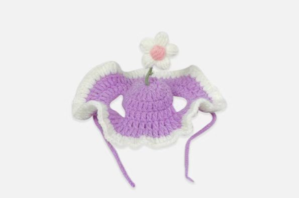 Spring Crochet Cat Hat, Flower Pet Cat Costume, Handmade Pet Accessory
