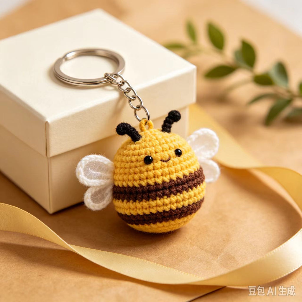 Handmade Crochet Bee Bag Charm, Cute Honeybee Keychain Pendant