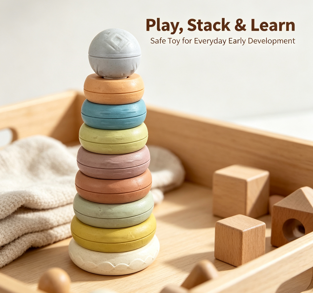 Hot Selling Baby Education Learning Toys Bath Colored Wheat Straw Stack Nesting Circles Combined Stacking Ring Tower for Kids