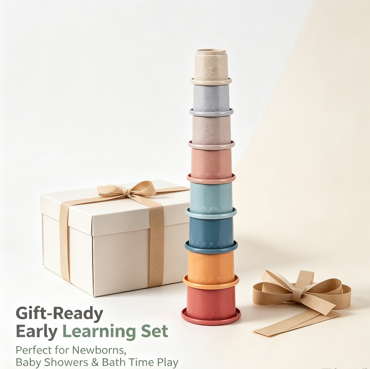8PCS Wheat Straw Material Educational Stacking Tower Children Early Intelligence Bathroom Toy Stacking Cups