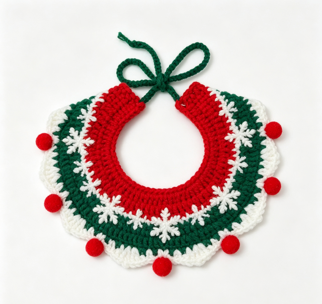 Christmas Crochet Pet Scarf, Cat Dog Bandana, Holiday Pet Accessory
