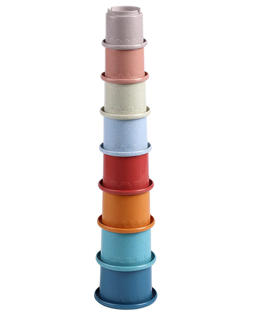 8PCS Wheat Straw Material Educational Stacking Tower Children Early Intelligence Bathroom Toy Stacking Cups