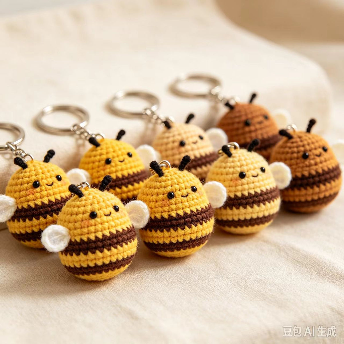 Handmade Crochet Bee Bag Charm, Cute Honeybee Keychain Pendant