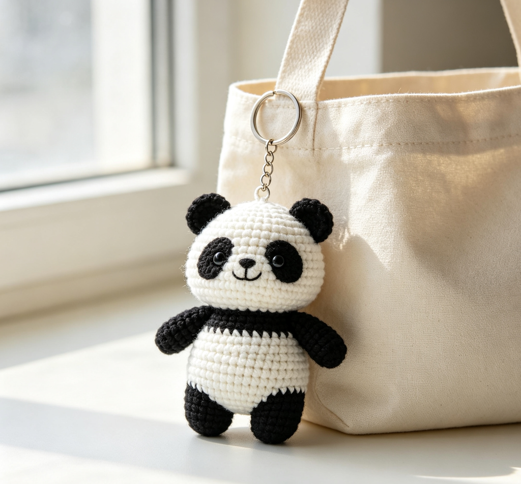 Cute Handmade Crochet Panda Keychain