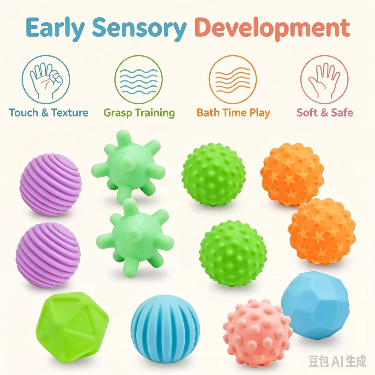 Wholesale Colorful New Hand Grasping Tactile Perception Massage Soft Glue Balls Bath Toys Silicone Teether Ball