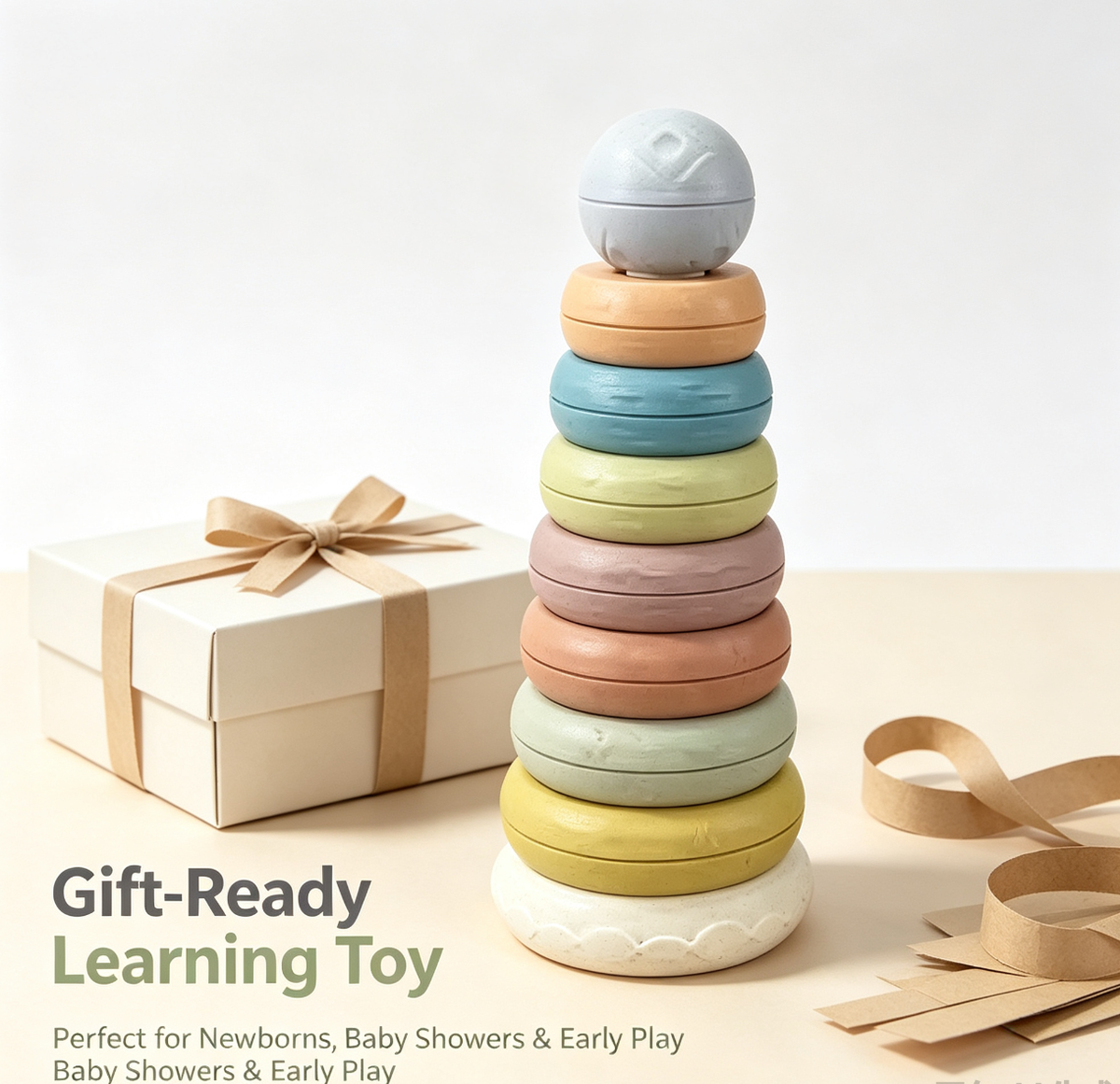 Hot Selling Baby Education Learning Toys Bath Colored Wheat Straw Stack Nesting Circles Combined Stacking Ring Tower for Kids