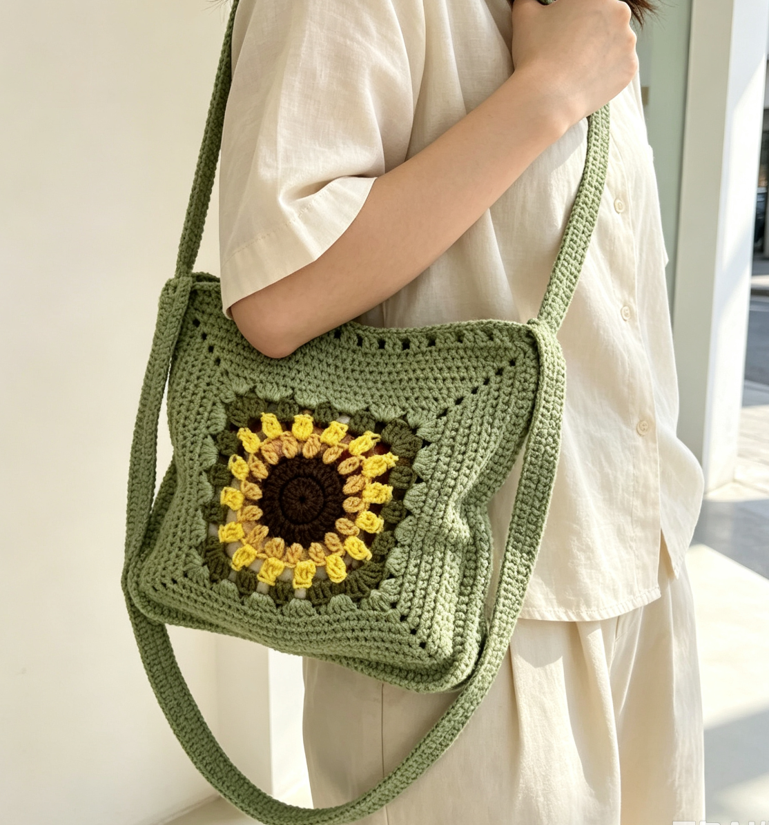 Handmade Crochet Sunflower Crossbody Bag Casual Crossbody Purse for Women