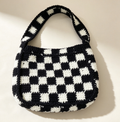 Fashion Designer Handmade Preppy Style Crochet Beach Bag  Customizable Chessboard Pattern Tote Bag
